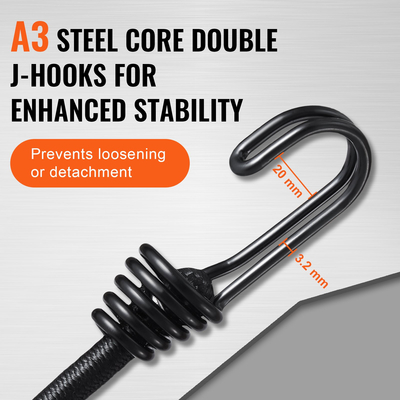 VEVOR 12 τμχ Κορδόνια bungee με γάντζους 32 σε ιμάντες βαρέως τύπου bungee 8 mm Μαύρο