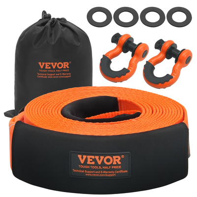VEVOR Heavy Duty Tow Strap Recovery Kit 3&quot; x 30 ft (MBS-36.000 lbs) Ιμάντας για βαρούλκο Tree Saver, Τριπλός ενισχυμένος βρόχος &amp; προστατευτικά μανίκια &amp; τσάντα αποθήκευσης, δεσμίδες D-Ring 3/4&quot;, για Truck Jeep SUV ATV