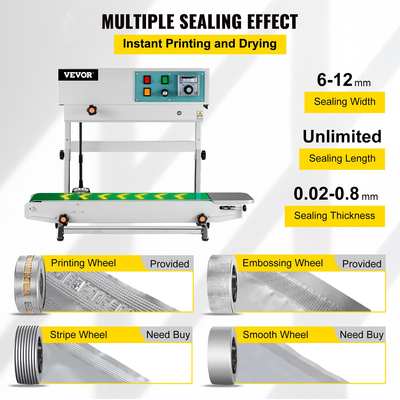 VEVOR FR-900 Αυτόματο Οριζόντιο Συνεχές Στεγανωτικό Μηχανή Στεγανοποίησης Πλαστικής Σακούλας Σταθερής Θερμότητας Κάθετου Τύπου Μηχανή Αυτόματου Σφράγισης Σύνθετη Υγρή Σφράγιση μεμβράνης