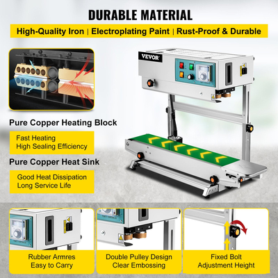 VEVOR FR-900 Αυτόματο Οριζόντιο Συνεχές Στεγανωτικό Μηχανή Στεγανοποίησης Πλαστικής Σακούλας Σταθερής Θερμότητας Κάθετου Τύπου Μηχανή Αυτόματου Σφράγισης Σύνθετη Υγρή Σφράγιση μεμβράνης