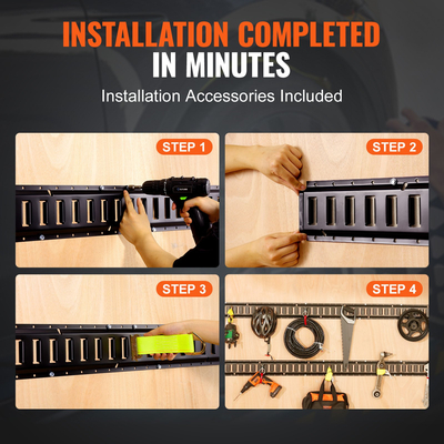 VEVOR E Track Tie Down Rail Kit, 5&#039; Steel Rails, 4 Pack, Secure Cargo &amp; Heavy Loads έως 2000 lbs, Heavy Duty Etrack Rails με βίδες για γκαράζ, φορτηγά, τρέιλερ, δέσιμο μοτοσυκλετών, βάσεις ATV