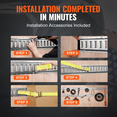 VEVOR E Track Tie-Down Rail Kit, 24PCS 5&#039; E-Tracks Set περιλαμβάνει 8 χαλύβδινες ράγες &amp; 8 άγκυρες O-Ring &amp; 8 Tie-Off με D-Ring, ευέλικτα αξεσουάρ ασφάλισης για μοτοσικλέτες Cargo, φορτίο 2000 lbs