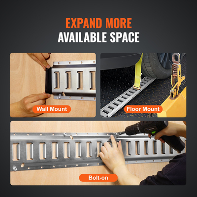 VEVOR E Track Tie-Down Rail Kit, 24PCS 5&#039; E-Tracks Set περιλαμβάνει 8 χαλύβδινες ράγες &amp; 8 άγκυρες O-Ring &amp; 8 Tie-Off με D-Ring, ευέλικτα αξεσουάρ ασφάλισης για μοτοσικλέτες Cargo, φορτίο 2000 lbs