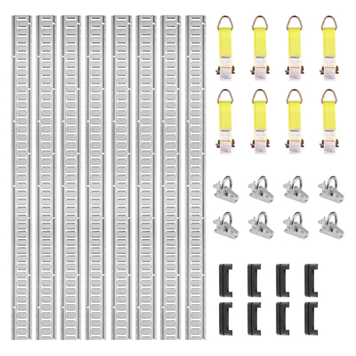 VEVOR E Track Tie-Down Rail Kit, 24PCS 5&#039; E-Tracks Set περιλαμβάνει 8 χαλύβδινες ράγες &amp; 8 άγκυρες O-Ring &amp; 8 Tie-Off με D-Ring, ευέλικτα αξεσουάρ ασφάλισης για μοτοσικλέτες Cargo, φορτίο 2000 lbs