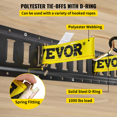 VEVOR E Track Tie-Down Rail Kit, 18PCS 5FT E-Tracks Set περιλαμβάνει 4 χαλύβδινες ράγες &amp; 2 μονή υποδοχή &amp; 6 δακτυλίους O &amp; 4 δεσίματα με D-ring &amp; 2 ιμάντες καστάνιας, αξεσουάρ ασφάλισης για μοτοσικλέτες Cargo