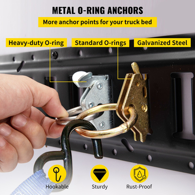 VEVOR E Track Tie-Down Rail Kit, 18PCS 5FT E-Tracks Set περιλαμβάνει 4 χαλύβδινες ράγες &amp; 2 μονή υποδοχή &amp; 6 δακτυλίους O &amp; 4 δεσίματα με D-ring &amp; 2 ιμάντες καστάνιας, αξεσουάρ ασφάλισης για μοτοσικλέτες Cargo