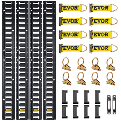 VEVOR E Track Tie-Down Rail Kit, 30PCS 5FT E-Tracks Set Περιλαμβάνει 4 χαλύβδινες ράγες &amp; 2 μονή υποδοχή &amp; 8 O rings &amp; 8 Tie-Offs με D-Ring &amp; 8 End Caps, Αξεσουάρ ασφάλισης για φορτίο, μοτοσικλέτες και Ποδήλατα
