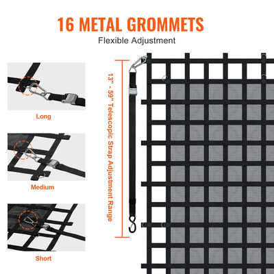 Δίχτυ φορτίου VEVOR Δίχτυ φορτίου βαρέως τύπου 120&quot; x 105&quot; Ρυθμιζόμενες πόρπες &amp; άγκιστρα S-hooks