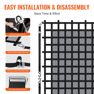 Δίχτυ φορτίου VEVOR Δίχτυ φορτίου βαρέως τύπου 120&quot; x 105&quot; Ρυθμιζόμενες πόρπες &amp; άγκιστρα S-hooks