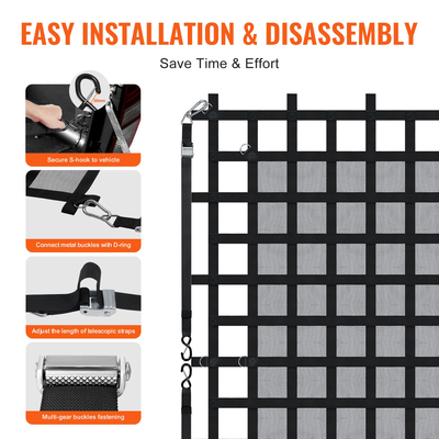 VEVOR Cargo Net Heavy Duty Cargo Net 96&quot; x 81&quot; Ρυθμιζόμενες πόρπες &amp; άγκιστρα S-hooks