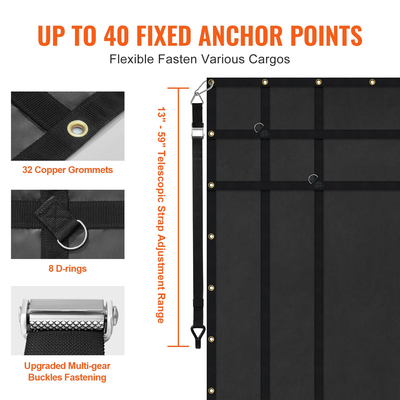 Δίχτυ φορτίου VEVOR Δίχτυ φορτίου βαρέως τύπου 72&quot; x 57&quot; Ρυθμιζόμενες πόρπες &amp; γάντζοι S