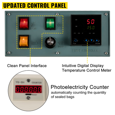 Μηχάνημα σφράγισης ταινίας συνεχούς σακούλας VEVOR FR900K Μηχάνημα σφράγισης ταινίας με ψηφιακό έλεγχο θερμοκρασίας Οριζόντιο σφράγισμα σακούλας για πλαστικές σακούλες 0,02-0,08 mm Συνεχές στεγανοποιητικό λουρίδων με λειτουργία εκτύπωσης