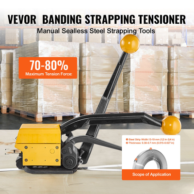 VEVOR Steel Strapping Tool for 1/2&quot;-3/4&quot; Width, 3-in-1 (Tensioner, Crimper, Cutter) Χειροκίνητη Συσκευασία Ζώνης Συσκευασίας Συσκευασίας Συσκευασίας Μεταλλικού Χάλυβα Συσκευασία Εργαλειοδετικής ταινίας Μηχανή για ιμάντα από ανοξείδωτο χάλυβα