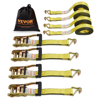 Ιμάντες δεσίματος καστάνιας VEVOR (4PK), αντοχής σπασίματος 10000 lb, διπλός γάντζος J Περιλαμβάνει 4 κορδόνια Premium 2&quot; x 27&#039; με επενδυμένες λαβές, για μετακίνηση ασφάλισης φορτίου, συσκευών, εξοπλισμού γκαζόν