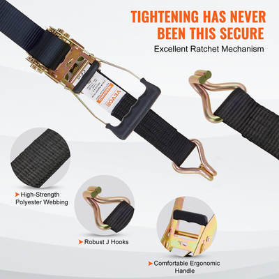 Ιμάντες δεσίματος καστάνιας VEVOR (4PK), 11128 λίβρες αντοχής, διπλός γάντζος J Περιλαμβάνει 4 Premium δέσιμο με καστάνια 2&quot; x 8&#039; με χερούλια με επένδυση, για μετακίνηση ασφάλισης φορτίου, συσκευών, εξοπλισμού γκαζόν