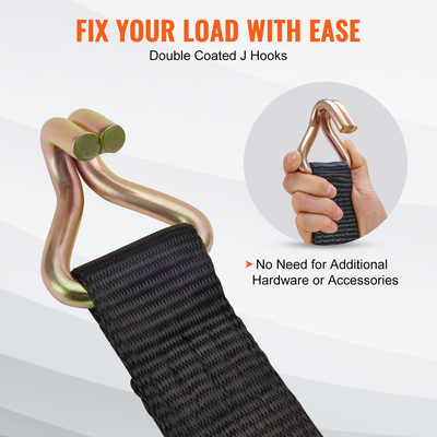 Ιμάντες δεσίματος καστάνιας VEVOR (4PK), 11128 λίβρες αντοχής, διπλός γάντζος J Περιλαμβάνει 4 Premium δέσιμο με καστάνια 2&quot; x 8&#039; με χερούλια με επένδυση, για μετακίνηση ασφάλισης φορτίου, συσκευών, εξοπλισμού γκαζόν