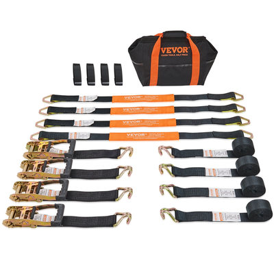 Ιμάντες δεσίματος καστάνιας VEVOR (4PK), 11128 λίβρες αντοχής, διπλός γάντζος J Περιλαμβάνει 4 Premium δέσιμο με καστάνια 2&quot; x 8&#039; με χερούλια με επένδυση, για μετακίνηση ασφάλισης φορτίου, συσκευών, εξοπλισμού γκαζόν