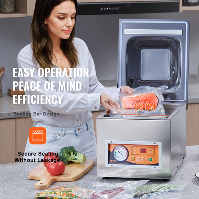 Σφραγιστικό θαλάμου VEVOR, ισχύς σφράγισης 260 W, Μηχάνημα συσκευασίας κενού για υγρά τρόφιμα, κρέατα, μαρινάδες και άλλα, Συμπαγές μέγεθος με μήκος σφράγισης 10,2&quot;, Εφαρμόζεται στην οικιακή κουζίνα και σε εμπορική χρήση