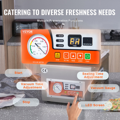 Σφραγιστικό θαλάμου VEVOR, ισχύς σφράγισης 260 W, Μηχάνημα συσκευασίας κενού για υγρά τρόφιμα, κρέατα, μαρινάδες και άλλα, Συμπαγές μέγεθος με μήκος σφράγισης 10,2&quot;, Εφαρμόζεται στην οικιακή κουζίνα και σε εμπορική χρήση