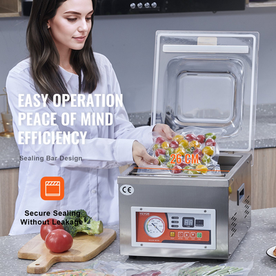 Σφραγιστικό θαλάμου VEVOR, ισχύς σφράγισης 260 W, Μηχάνημα συσκευασίας κενού για υγρά τρόφιμα, κρέατα, μαρινάδες και άλλα, Συμπαγές μέγεθος με μήκος σφράγισης 10,2&quot;, Εφαρμόζεται στην οικιακή κουζίνα και σε εμπορική χρήση