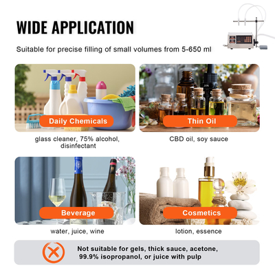 Μηχάνημα πλήρωσης υγρού VEVOR, χωρητικότητα πλήρωσης 5-650 ml, Αυτόματο μηχάνημα πλήρωσης μπουκαλιών, Ψηφιακός έλεγχος περισταλτικής αντλίας μηχανής εμφιάλωσης για γάλα, νερό, κρασί, ποτό, σάλτσα σόγιας (διπλό ακροφύσιο)