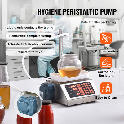 Μηχανή πλήρωσης υγρού VEVOR, χωρητικότητα ζύγισης 5-300 g, Αυτόματο μηχάνημα πλήρωσης φιαλών, μηχανή εμφιάλωσης Περισταλτική αντλία Ψηφιακός έλεγχος για γάλα, νερό, κρασί, ποτό, σάλτσα σόγιας (μονό ακροφύσιο)