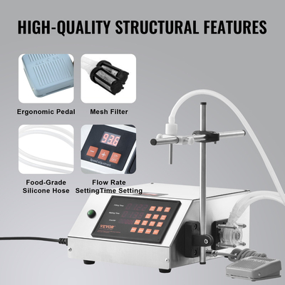 Μηχάνημα πλήρωσης υγρού VEVOR, χωρητικότητα πλήρωσης 5-650 ml, Αυτόματο μηχάνημα πλήρωσης μπουκαλιών, Ψηφιακός έλεγχος περισταλτικής αντλίας μηχανής εμφιάλωσης για γάλα, νερό, κρασί, ποτό, σάλτσα σόγιας (μονό ακροφύσιο)