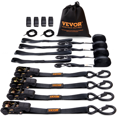 Ιμάντες δεσίματος καστάνιας VEVOR (4PK), Μέγιστη αντοχή θραύσης 2200 λίβρες, Περιλαμβάνει 4 κορδόνια Premium 1&quot; x 15&#039; με λαβές με επένδυση, για μετακίνηση ασφάλισης φορτίου, συσκευών, εξοπλισμού γκαζόν, μοτοσικλέτας