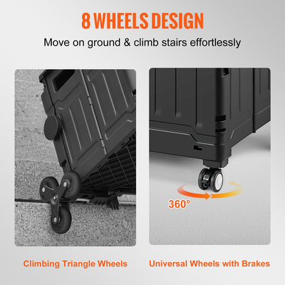 VEVOR Stair Climbing Cart 53L Αναδιπλούμενο καλάθι αγορών με καπάκι &amp; ρυθμιζόμενη λαβή