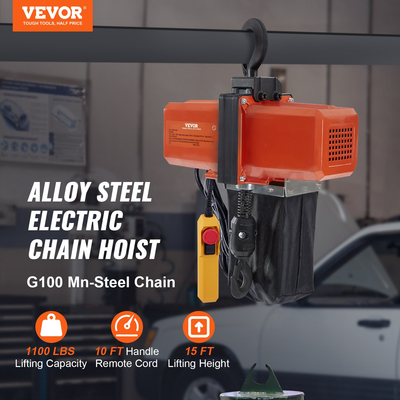 VEVOR Electric Chain Hoist Μονοφασικό ανυψωτικό γερανού 1100 lbs Φορτίο 15 ft Ανύψωση