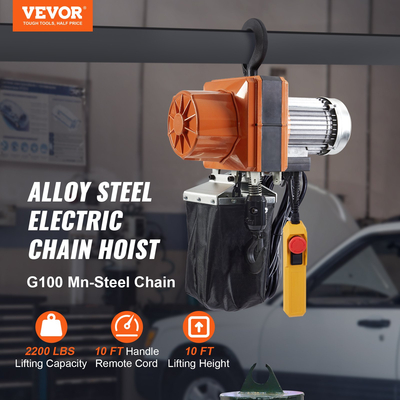 VEVOR Electric Chain Hoist Μονοφασικό ανυψωτικό γερανού 2200 lbs Φορτίο 10 ft Ανύψωση