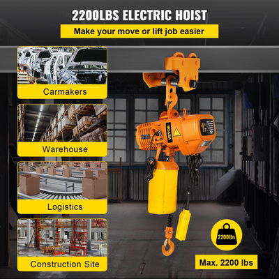 VEVOR Electric Chain Hoist Μονοφασικό ανυψωτικό γερανού 2200 lbs Φορτίο 13 ft Ανύψωση