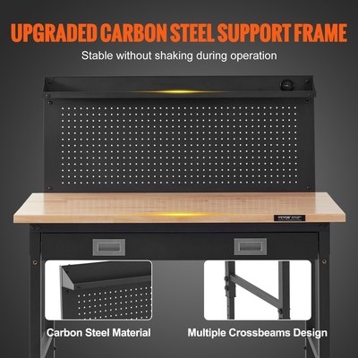 VEVOR Πολυλειτουργικός πάγκος εργασίας από μασίφ ξύλο 48x24&quot; με πρίζες ρεύματος Pegboard