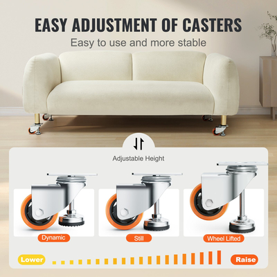 Ροδάκια ισοπέδωσης VEVOR, Σετ 4, 720 lbs Συνολική χωρητικότητα, Διάμετρος 3 ιντσών, Περιστρεφόμενοι τροχοί βαρέως τύπου 360 μοιρών, Ρυθμιζόμενοι τροχοί με πόδια για πάγκο εργασίας, μηχανή, εξοπλισμός, έπιπλα