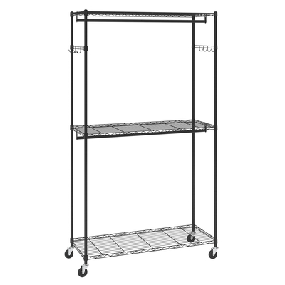 Βάση ρούχων VEVOR Heavy Duty, ράφι ρούχων κυλιόμενο με 3 στρώσεις αποθήκευσης, 2 ράβδους και 2 ζευγάρια πλαϊνούς γάντζους, Ρυθμιζόμενο ύψος ντουλάπα για κρεμασμένα ρούχα, χωρητικότητα φόρτωσης 400 λίβρες