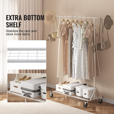 VEVOR Σχάρα ρούχων με ρόδες Βαρέως τύπου Ρούχα ρούχων με ράβδο κρεμαστό