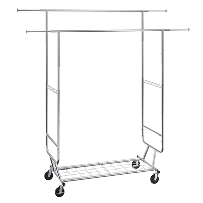 Βάση ρούχων VEVOR Heavy Duty, ράφι ρούχων με διπλή ράβδο για κρεμάστρα, ράφι ρούχων με ρυθμιζόμενο ύψος και εκτεινόμενο μήκος με χώρο αποθήκευσης κάτω, χωρητικότητα 600 λίβρες