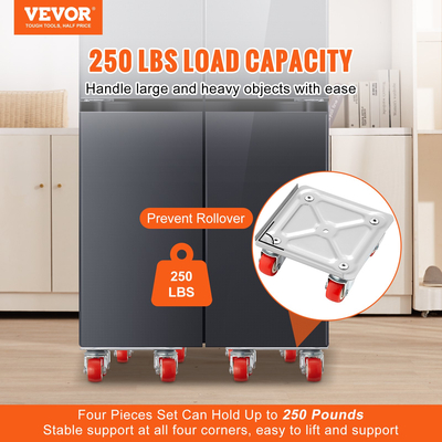 VEVOR Furniture Dolly, Furniture Moving Dollies with 360° PP Swivel Wheels &amp; Carbon Steel panel, 250 Lbs Capacity Furniture Lift Mover Mover Set for Moving Heavy Furniture Refrigerator Sofa