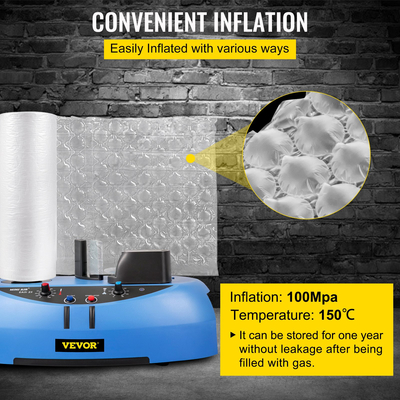 Ταινία μαξιλαριού αέρα VEVOR, φιλμ με φυσαλίδες μαξιλαριού αέρα μήκους 984 ποδιών, φιλμ πλάτους 16 ιντσών, φιλμ για σακούλες με ρολό φυσαλίδων για μηχανή περιτύλιξης