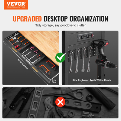 Πάγκος εργασίας VEVOR 60&quot; σε τροχούς Τραπέζι ρυθμιζόμενου ύψους με πρίζα και συρτάρι