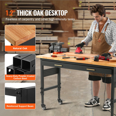 Πάγκος εργασίας VEVOR 60&quot; σε τροχούς Τραπέζι ρυθμιζόμενου ύψους με πρίζα και συρτάρι