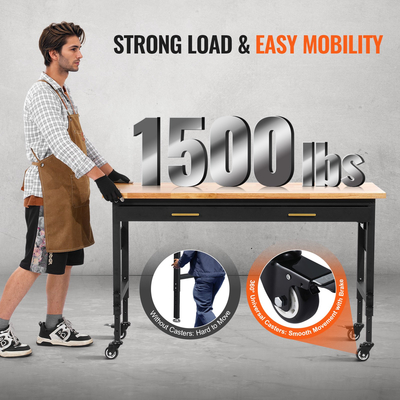 Πάγκος εργασίας VEVOR 60&quot; σε τροχούς Τραπέζι ρυθμιζόμενου ύψους με πρίζα και συρτάρι