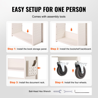 Καλάθι βιβλίων VEVOR, 330 lbs Library Cart, 31,1&quot; x 15,2&quot; x 49,2&quot; Rolling Book Cart, Επίπεδα ράφια σε σχήμα L μονής όψης με ρόδες 4 ιντσών που κλειδώνουν για οικιακά ράφια γραφείου και σχολείου, Book Truck σε λευκό