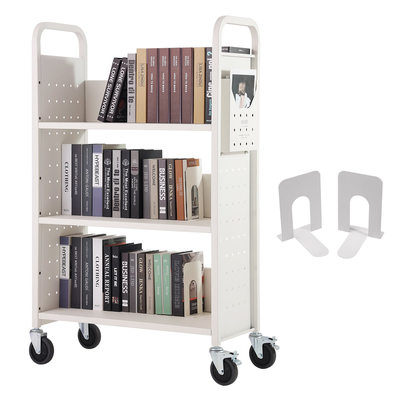 Καλάθι βιβλίων VEVOR, 330 lbs Library Cart, 31,1&quot; x 15,2&quot; x 49,2&quot; Rolling Book Cart, Επίπεδα ράφια σε σχήμα L μονής όψης με ρόδες 4 ιντσών που κλειδώνουν για οικιακά ράφια γραφείου και σχολείου, Book Truck σε λευκό