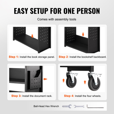 Καλάθι βιβλίων VEVOR, 330 lbs Library Cart, 31,1&quot; x 15,2&quot; x 49,2&quot; Rolling Book Cart, Επίπεδα ράφια σε σχήμα L μονής όψης με ρόδες που κλειδώνουν 4 ιντσών για ράφια σπιτιού γραφείου και σχολείου, φορτηγό βιβλίων σε μαύρο χρώμα
