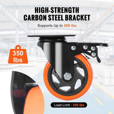 Τροχοί VEVOR Caster, Περιστρεφόμενοι τροχοί 4 ιντσών, Σετ των 4, με Ασφάλεια A/B Κλείδωμα Χωρίς Θόρυβο Ρόδες PVC, Χωρητικότητα φορτίου 350 lbs βαρέως τύπου ανά τροχό, Τροχοί χωρίς σήμανση για έπιπλα καροτσιού Πάγκος εργασίας