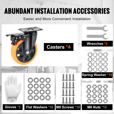 Τροχοί VEVOR Caster, Περιστρεφόμενοι τροχοί 5 ιντσών, Σετ 4, με Ασφάλεια A/B Κλείδωμα Χωρίς Θόρυβο Ρόδες PVC, Χωρητικότητα φορτίου 450 lbs βαρέως τύπου ανά τροχό, Τροχοί χωρίς σήμανση για έπιπλα καροτσιού Πάγκος εργασίας