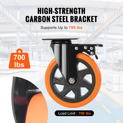 Τροχοί VEVOR Caster, Περιστρεφόμενοι τροχοί 6 ιντσών, Σετ 4, με Ασφάλεια A/B Κλείδωμα Χωρίς Θόρυβο Ζάντες PVC, Χωρητικότητα φορτίου 700 lbs βαρέως τύπου ανά τροχό, Τροχοί χωρίς σήμανση για έπιπλα καροτσιού Πάγκος εργασίας