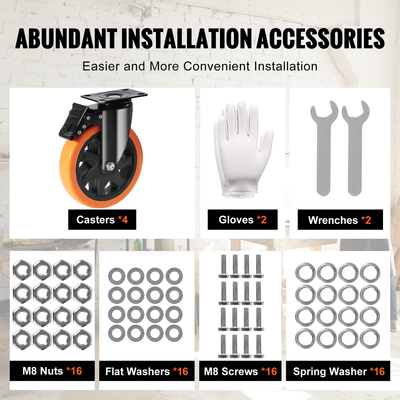 Τροχοί VEVOR Caster, Περιστρεφόμενοι τροχοί 6 ιντσών, Σετ 4, με Ασφάλεια A/B Κλείδωμα Χωρίς Θόρυβο Ζάντες PVC, Χωρητικότητα φορτίου 700 lbs βαρέως τύπου ανά τροχό, Τροχοί χωρίς σήμανση για έπιπλα καροτσιού Πάγκος εργασίας