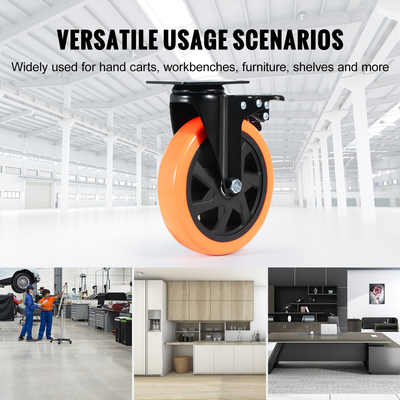 Τροχοί VEVOR Caster, Περιστρεφόμενοι τροχοί 6 ιντσών, Σετ 4, με Ασφάλεια A/B Κλείδωμα Χωρίς Θόρυβο Ζάντες PVC, Χωρητικότητα φορτίου 700 lbs βαρέως τύπου ανά τροχό, Τροχοί χωρίς σήμανση για έπιπλα καροτσιού Πάγκος εργασίας